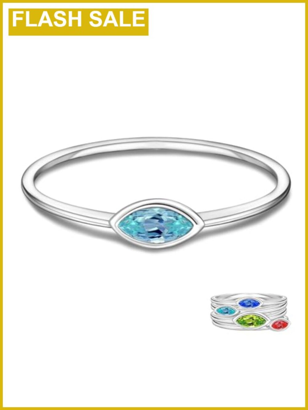 Stackable Birthstone Ring 925 Sterling Silver Horses Eye Cut Women